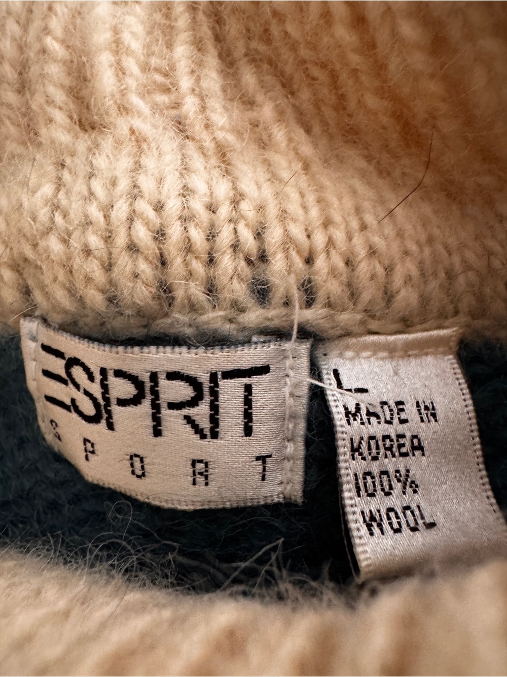 Esprit Cream and Blue Nordic Turtleneck Sweater 80s VINTAGE - Picture 2 of 2